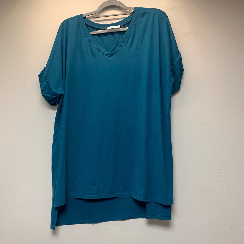 Zenana Tunic Top Womens XL Teal Excellent V-Neck High-Low Rolled Sleeve MT-57023